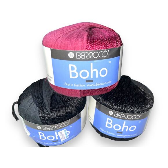 3 Skeins Berroco BOHO Worsted Yarn 🧶 9214 Black & 9276 Dk Red - Picture 5 of 12